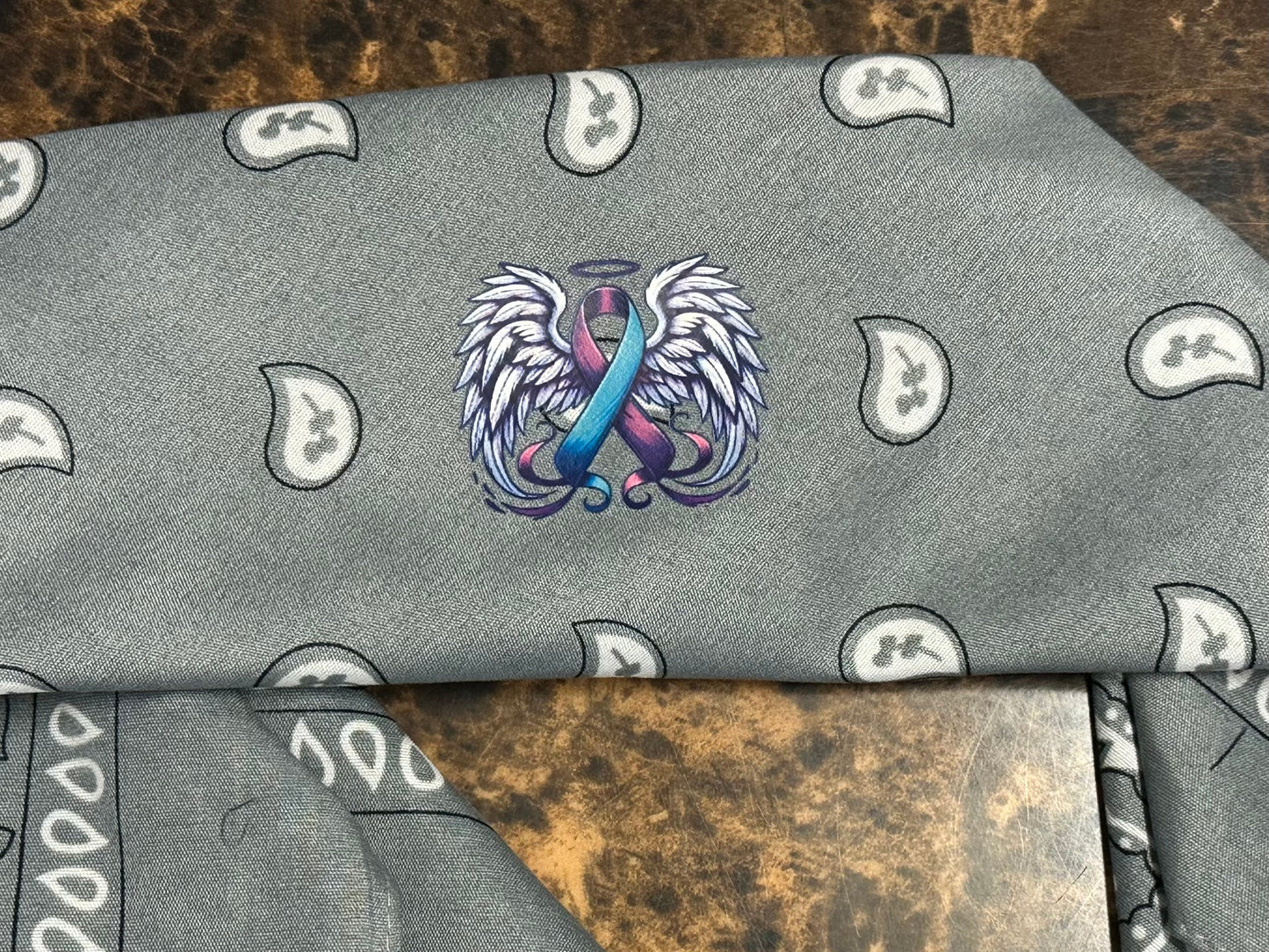 Winged Ribbon design - Grey bandana