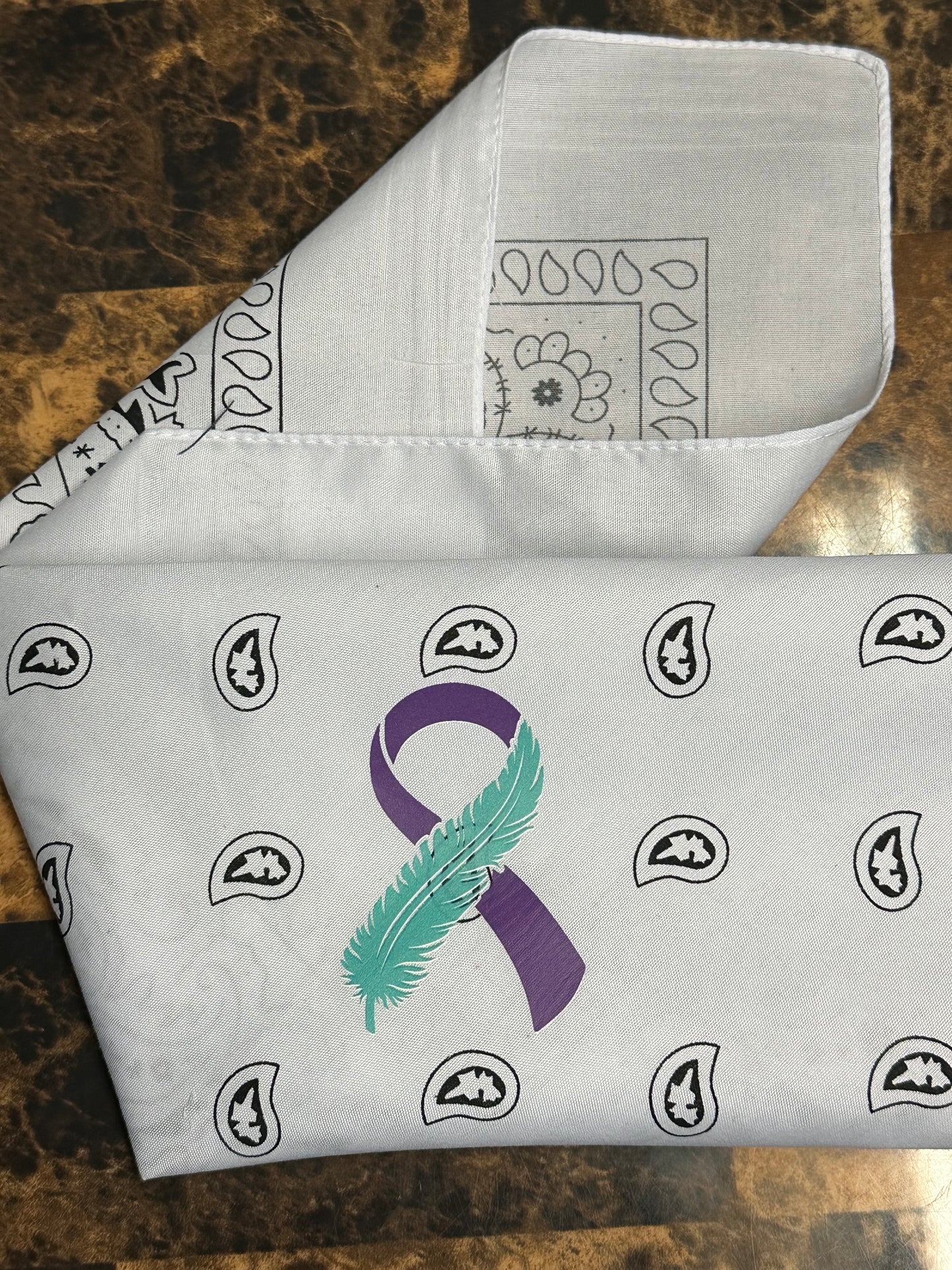 Feather Ribbon design - White bandana