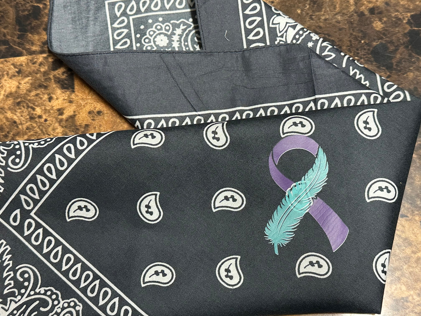 Feather Ribbon design - Black bandana